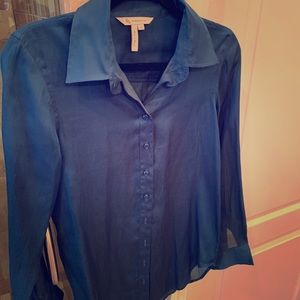 BCBG teal sheer collared blouse